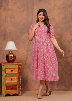 Pure Hand Block Printed Jaipuri Cotton Long Kurtis