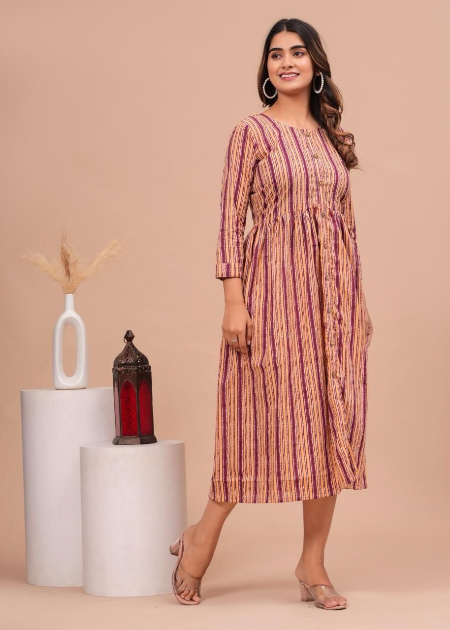 Pure Hand Block Printed Jaipuri Cotton Long Kurtis