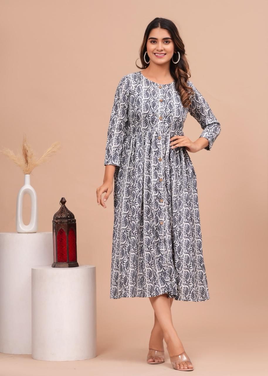 Pure Hand Block Printed Jaipuri Cotton Long Kurtis