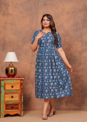 Pure Hand Block Printed Jaipuri Cotton Long Kurtis