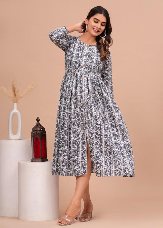 Pure Hand Block Printed Jaipuri Cotton Long Kurtis
