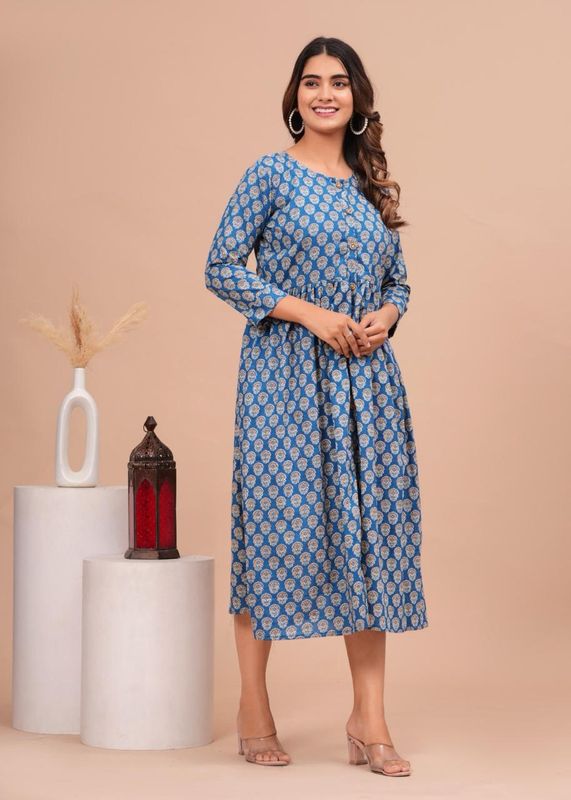 Pure Hand Block Printed Jaipuri Cotton Long Kurtis