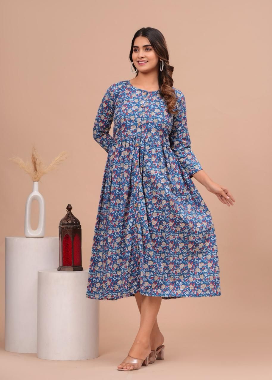 Pure Hand Block Printed Jaipuri Cotton Long Kurtis