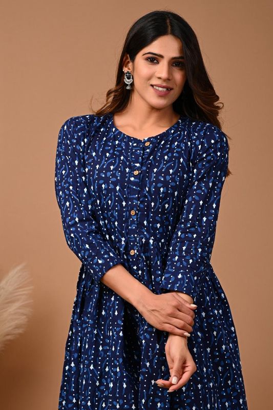 Pure Hand Block Printed Jaipuri Cotton Long Kurtis