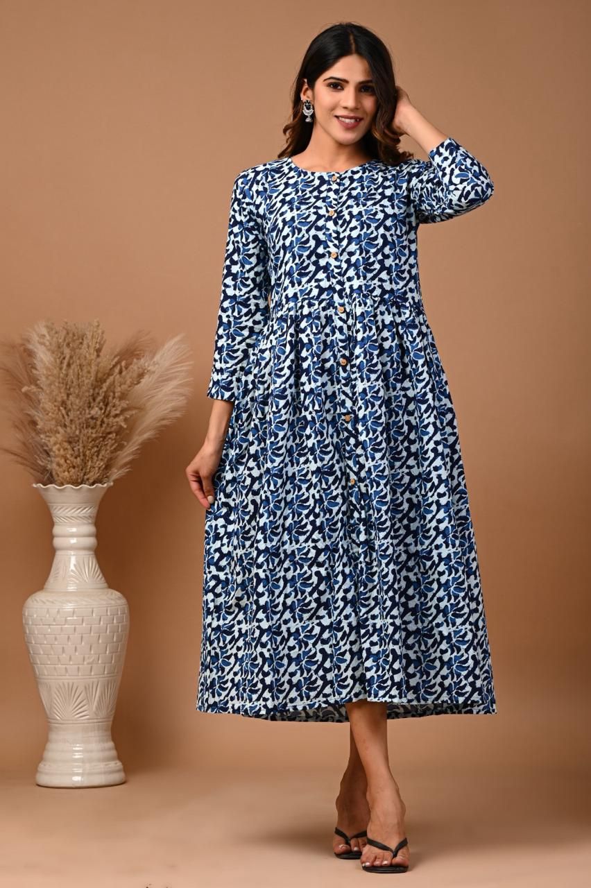 Pure Hand Block Printed Jaipuri Cotton Long Kurtis