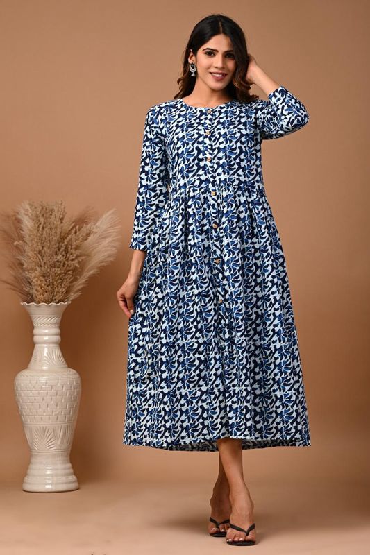 Pure Hand Block Printed Jaipuri Cotton Long Kurtis