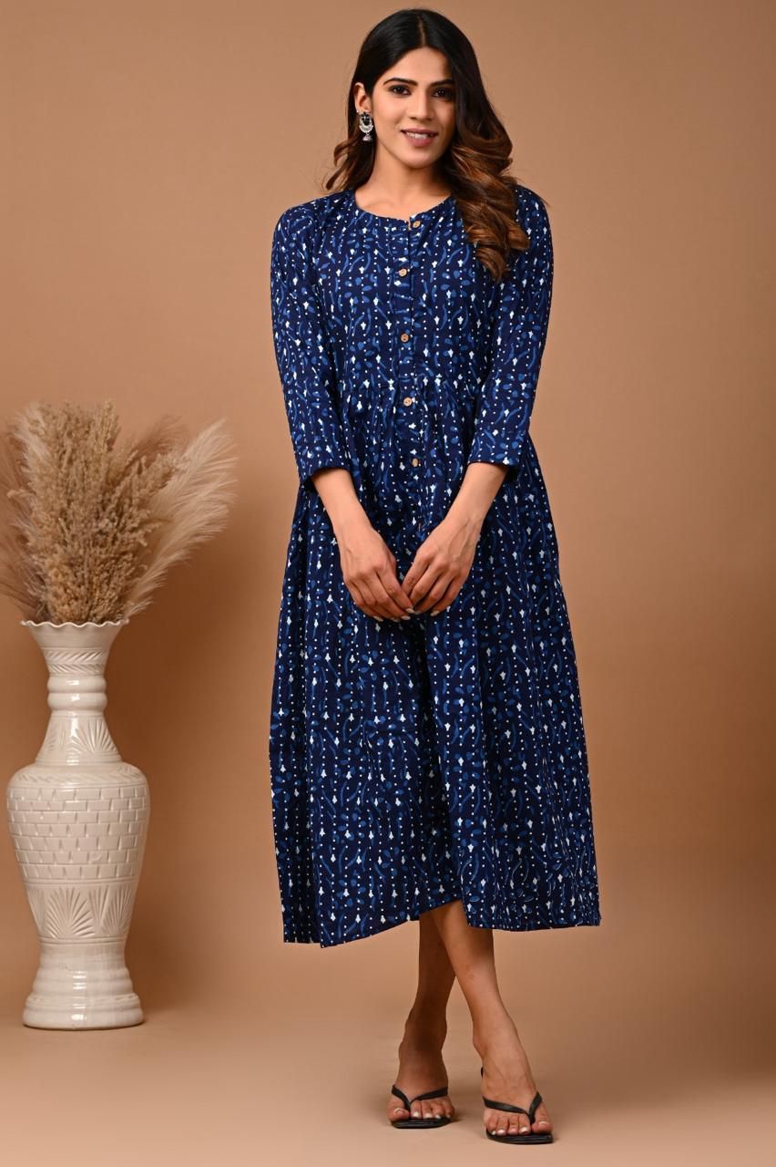 Pure Hand Block Printed Jaipuri Cotton Long Kurtis