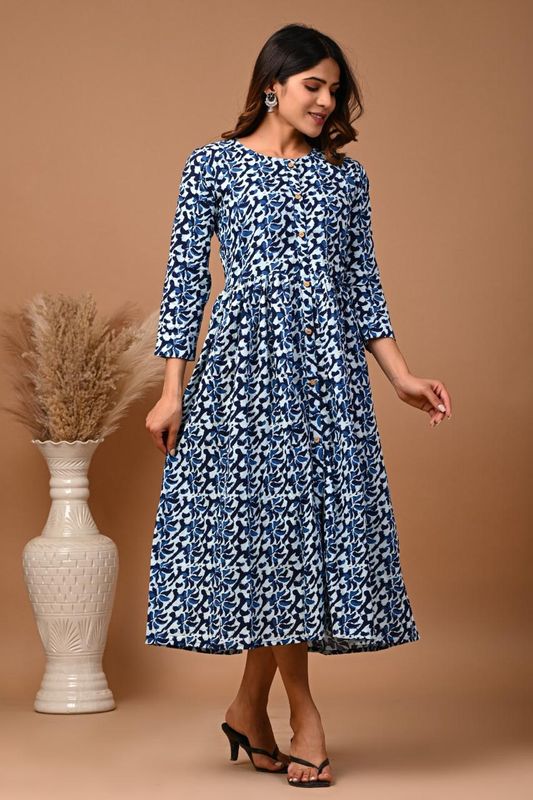 Pure Hand Block Printed Jaipuri Cotton Long Kurtis
