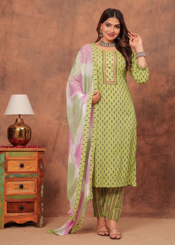 Exclusive Jaipuri Printed Cotton 3 Pc Kurti Set  with Kota Dupatta