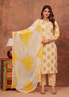 Exclusive Jaipuri Printed Cotton 3 Pc Kurti Set  with Kota Dupatta