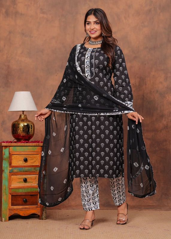 Exclusive Jaipuri Printed Cotton 3 Pc Kurti Set  with Kota Dupatta