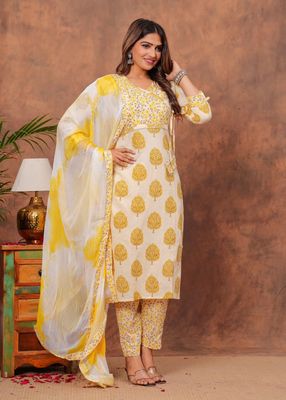 Exclusive Jaipuri Printed Cotton 3 Pc Kurti Set  with Kota Dupatta