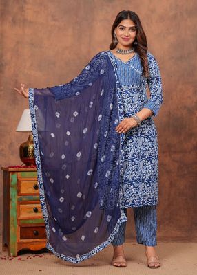 Jaipuri Printed Cotton Kurti Set with Kota Dupatta