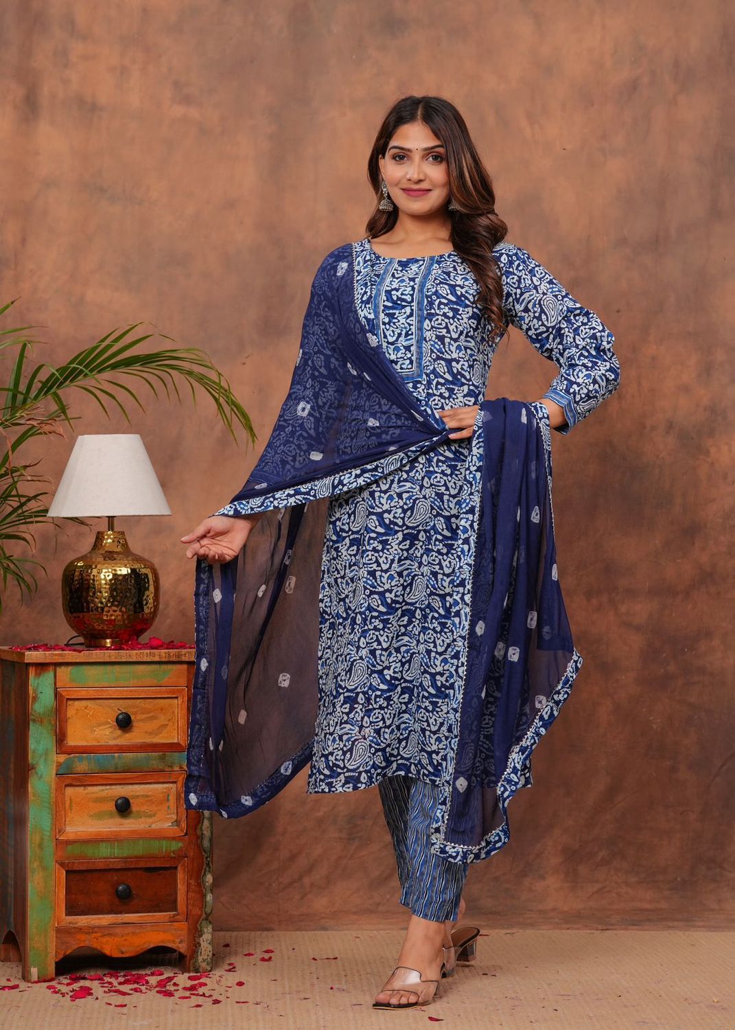 Exclusive Jaipuri Printed Cotton 3 Pc Kurti Set  with Kota Dupatta