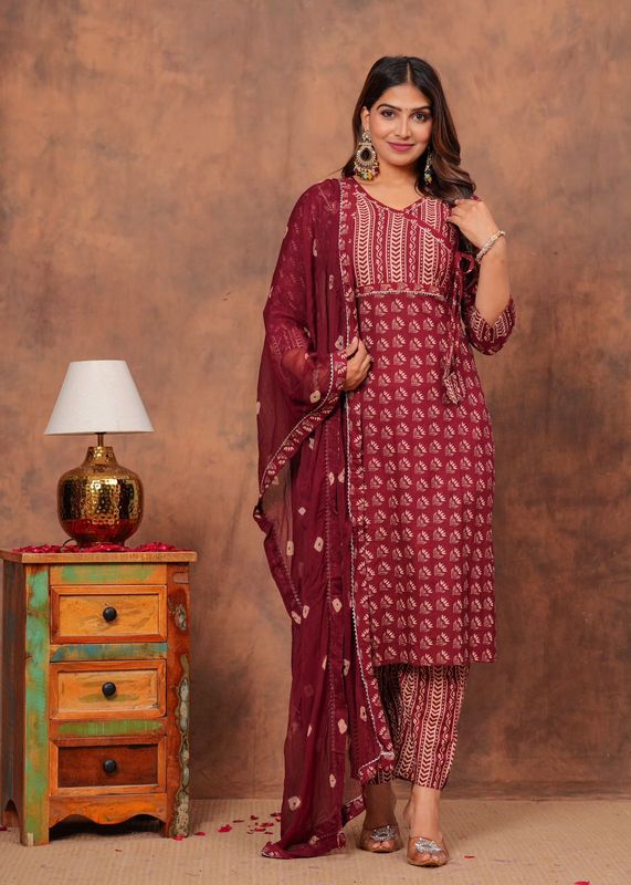 Exclusive Jaipuri Printed Cotton 3 Pc Kurti Set  with Kota Dupatta