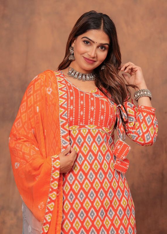 Exclusive Jaipuri Printed Cotton 3 Pc Kurti Set  with Kota Dupatta