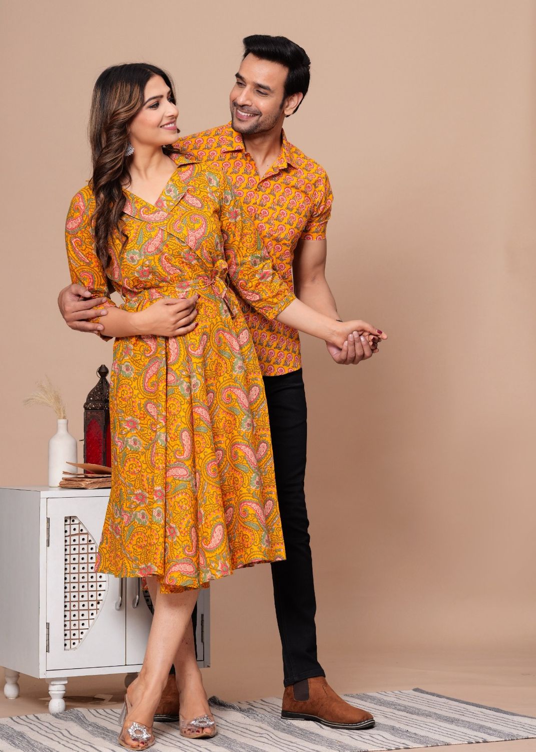 Couple combo offer- Cotton kurti with umbrella cut and  Men&#39;s shirt