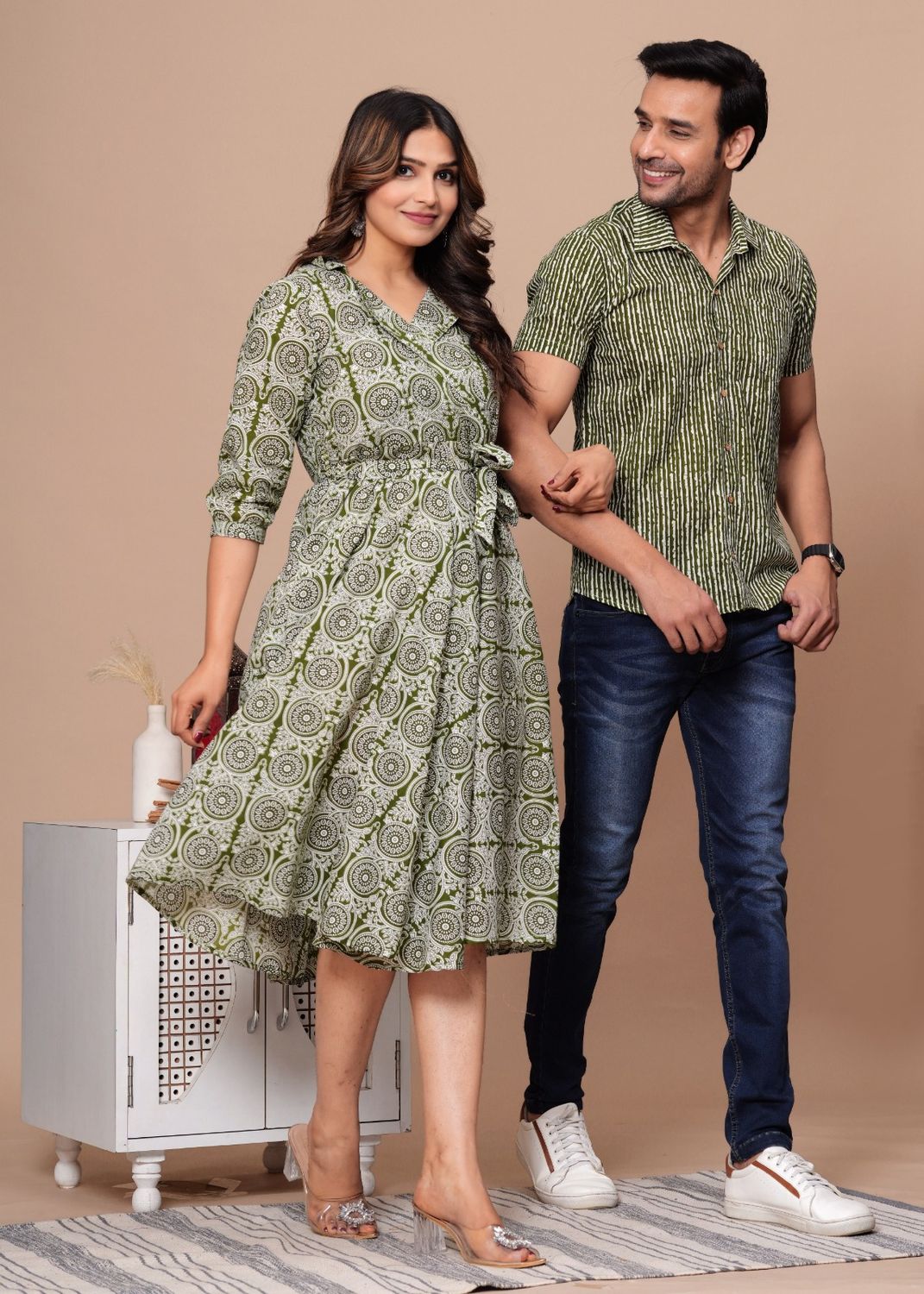 Couple combo offer- Cotton kurti with umbrella cut and  Men&#39;s shirt