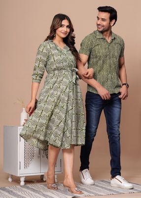 Couple combo offer- Cotton kurti with umbrella cut and  Men&#39;s shirt