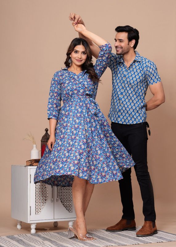 Couple combo offer- Cotton kurti with umbrella cut and  Men&#39;s shirt