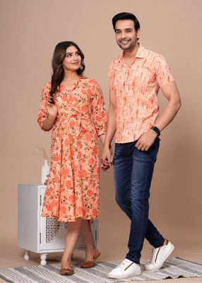 Couple combo offer- Cotton kurti with umbrella cut and  Men&#39;s shirt