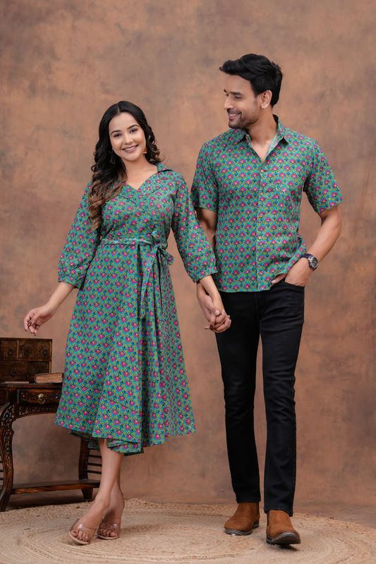 Couple combo offer- Cotton kurti with umbrella cut and  Men&#39;s shirt