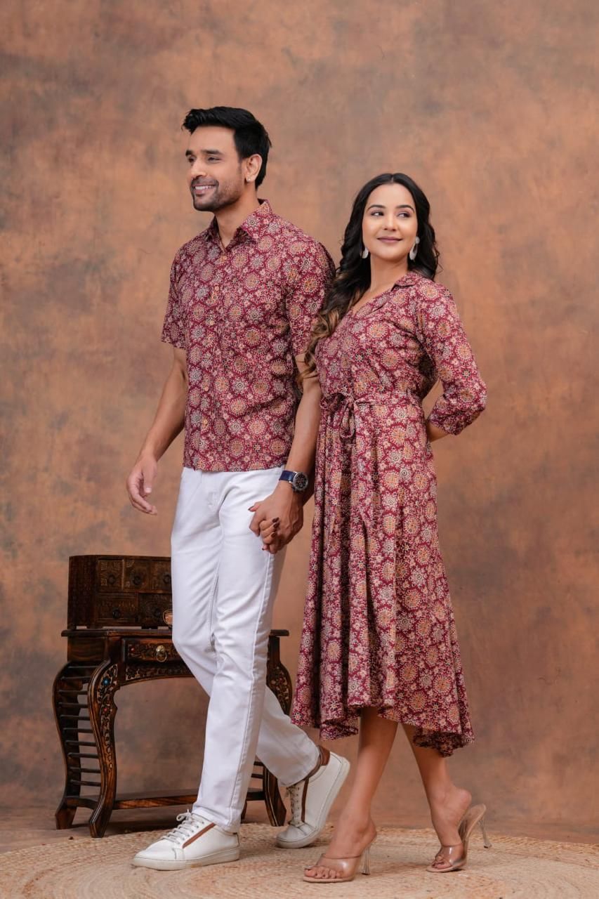 Couple combo offer- Cotton kurti with umbrella cut and  Men&#39;s shirt