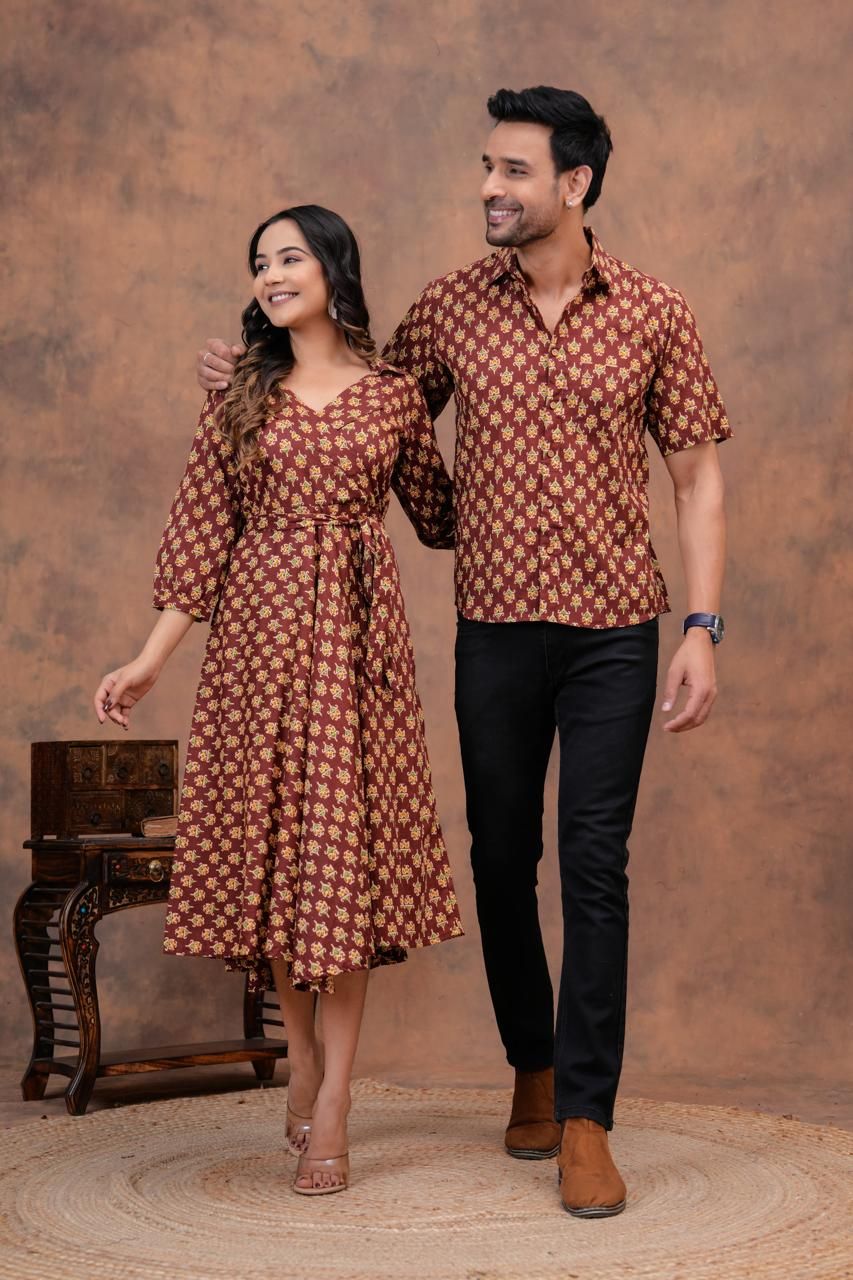 Couple combo offer- Cotton kurti with umbrella cut and  Men&#39;s shirt