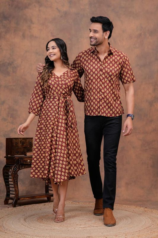 Couple combo offer- Cotton kurti with umbrella cut and  Men&#39;s shirt