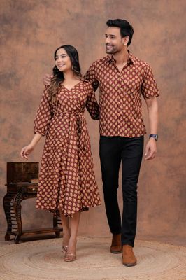 Couple combo offer- Cotton kurti with umbrella cut and  Men&#39;s shirt