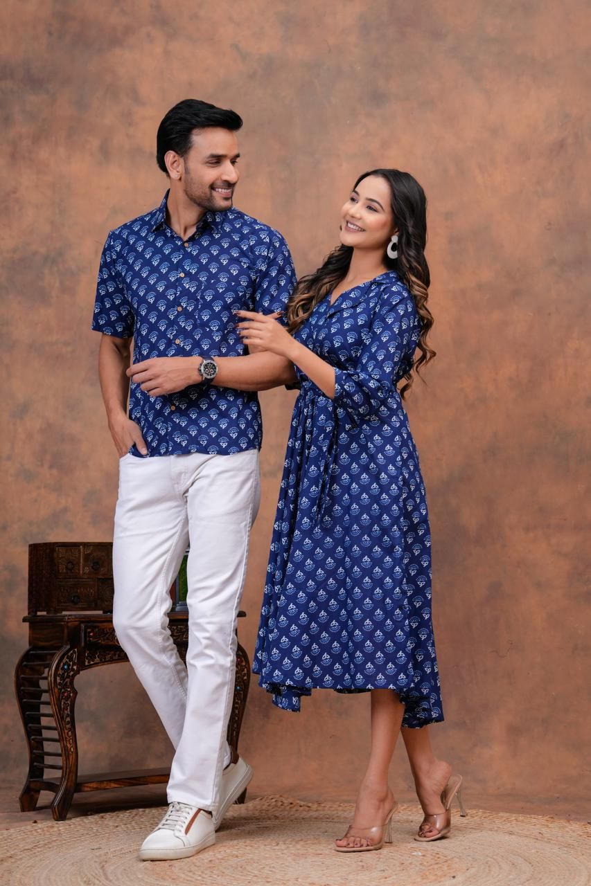 Couple combo offer- Cotton kurti with umbrella cut and  Men&#39;s shirt