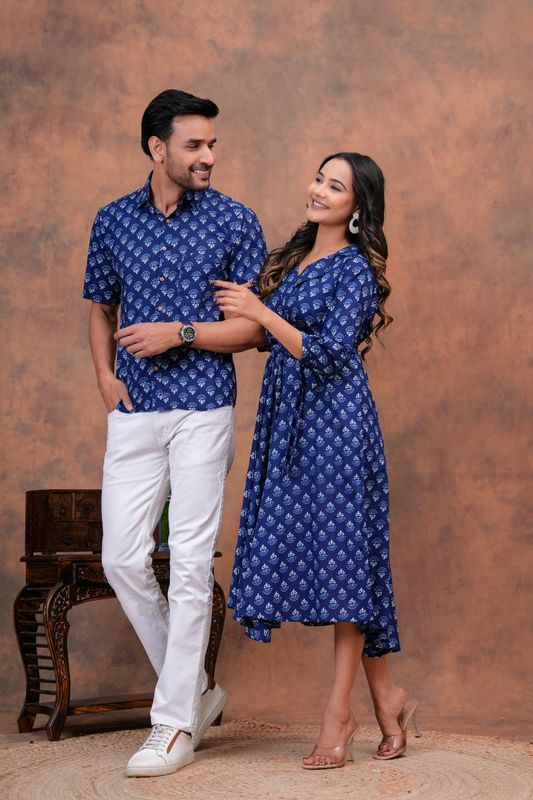 Couple combo offer- Cotton kurti with umbrella cut and  Men&#39;s shirt
