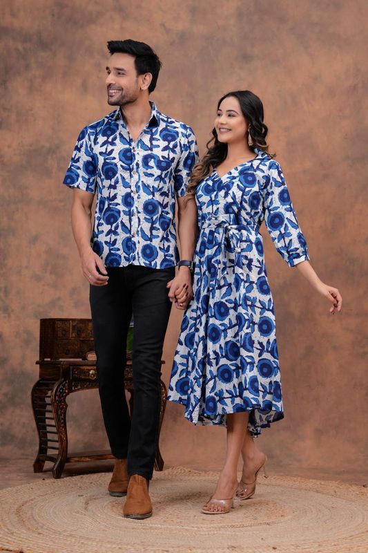 Couple combo offer- Cotton kurti with umbrella cut and  Men&#39;s shirt