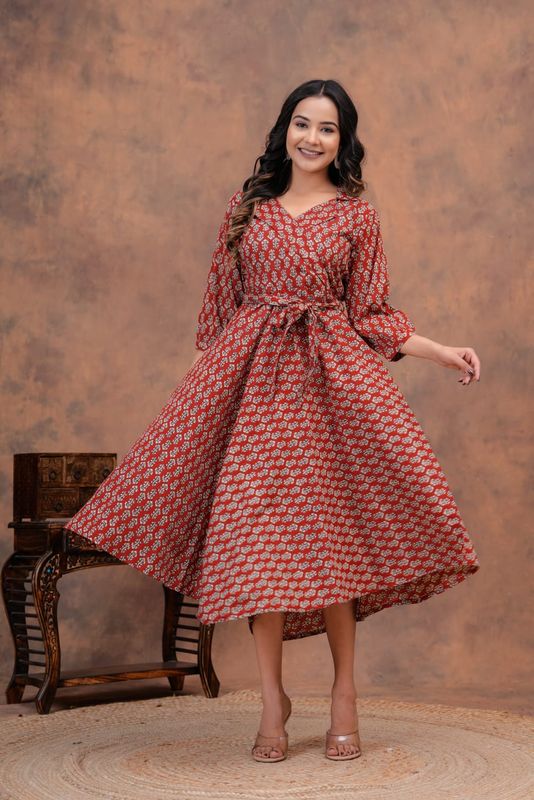 Exclusive Pure Cotton Printed Jaipuri Kurtis, With Umbrella Cut