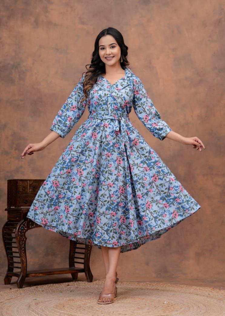 Exclusive Pure Cotton Printed Jaipuri Kurtis, With Umbrella Cut