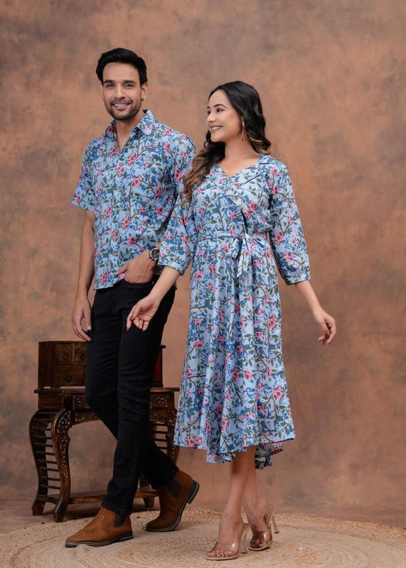 Couple combo offer- Cotton kurti with umbrella cut and  Men&#39;s shirt