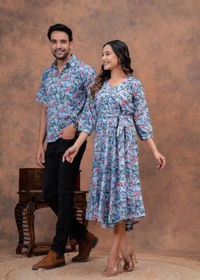 Couple combo offer- Cotton kurti with umbrella cut and  Men&#39;s shirt