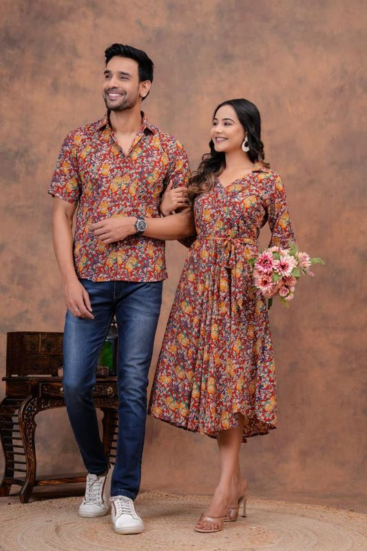 Couple combo offer- Cotton kurti with umbrella cut and  Men&#39;s shirt