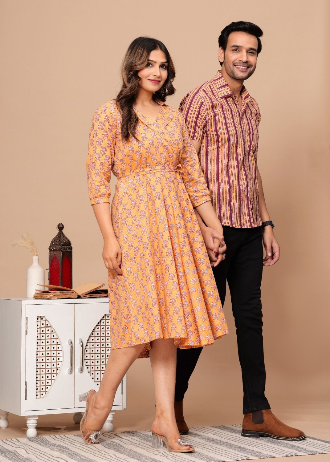 Couple combo offer- Cotton kurti with umbrella cut and  Men&#39;s shirt