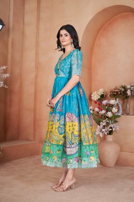 RADHEY V-Neck Printed Long Western Dress