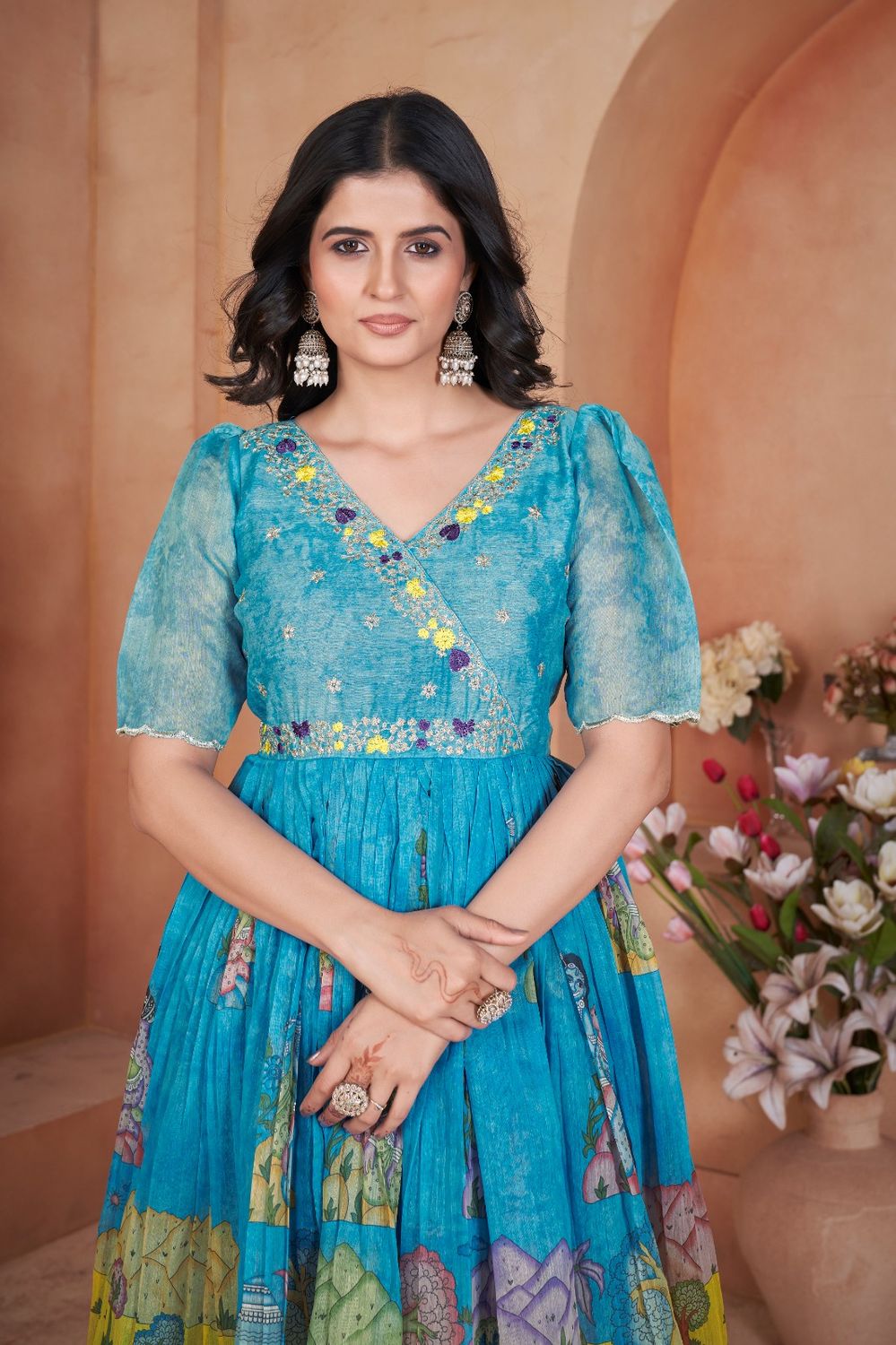 RADHEY V-Neck Printed Dress – Wear as Gown, Kurti or Indo-Western Stunner
