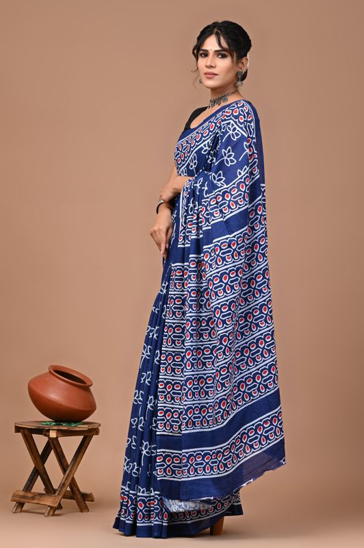 Pure Cotton Mul Mul  Printed Sarees With Blouse