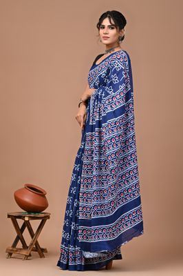 Pure Cotton Mul Mul  Printed Sarees With Blouse