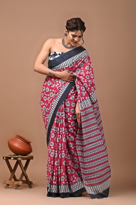 Pure Cotton Mul Mul  Printed Sarees With Blouse