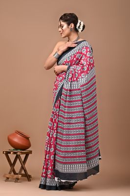 Pure Cotton Mul Mul  Printed Sarees With Blouse