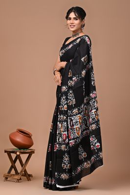 Pure Cotton Mul Mul  Printed Sarees With Blouse
