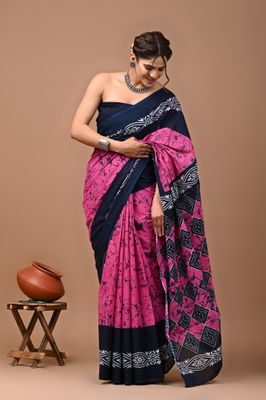 Pure Cotton Mul Mul  Printed Sarees With Blouse
