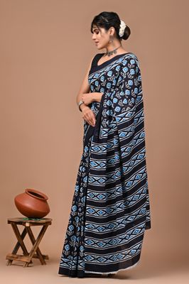 Pure Cotton Mul Mul  Printed Sarees With Blouse