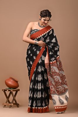 Pure Cotton Mul Mul  Printed Sarees With Blouse
