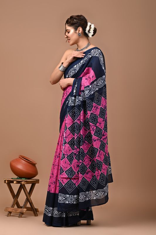 Pure Cotton Mul Mul  Printed Sarees With Blouse